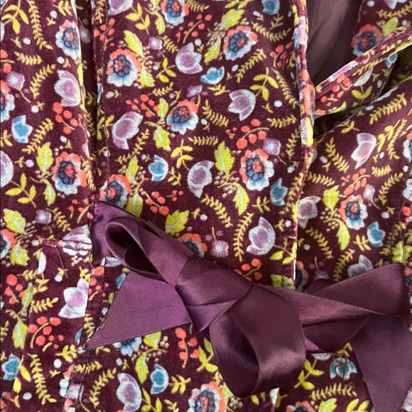 Free People Y2K style short velvet puff sleeve Floral Blazer ribbon tie rescue - Picture 8 of 8